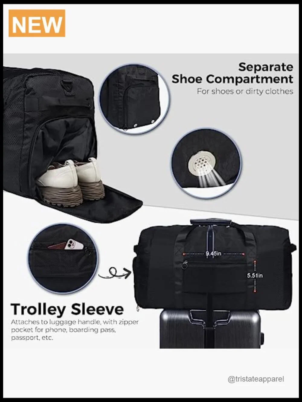 65L Foldable Travel Duffle Bag with Shoe Compartment